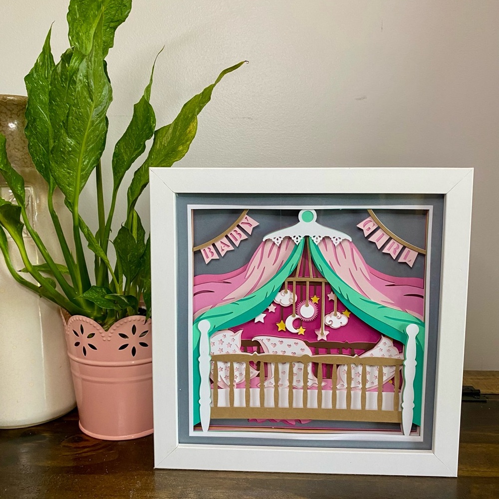 3D Baby Girl Crib Shadowbox